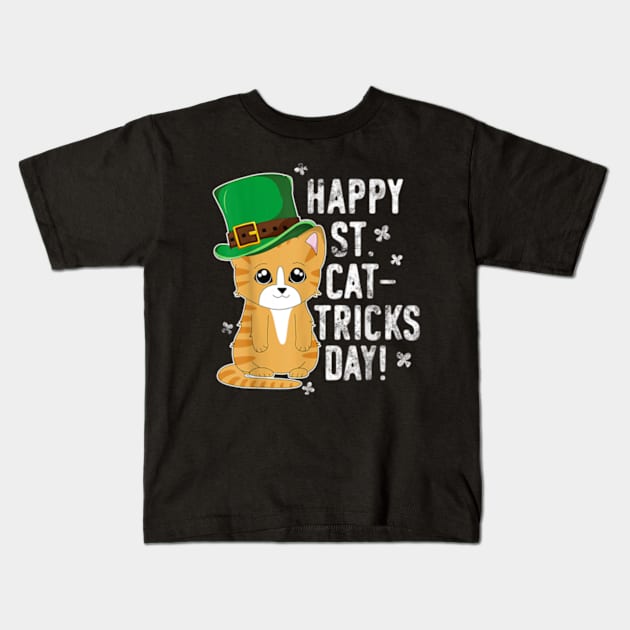 Happy St Patricks Day Cat Kitten Cattys Catricks Kids T-Shirt by GWCVFG